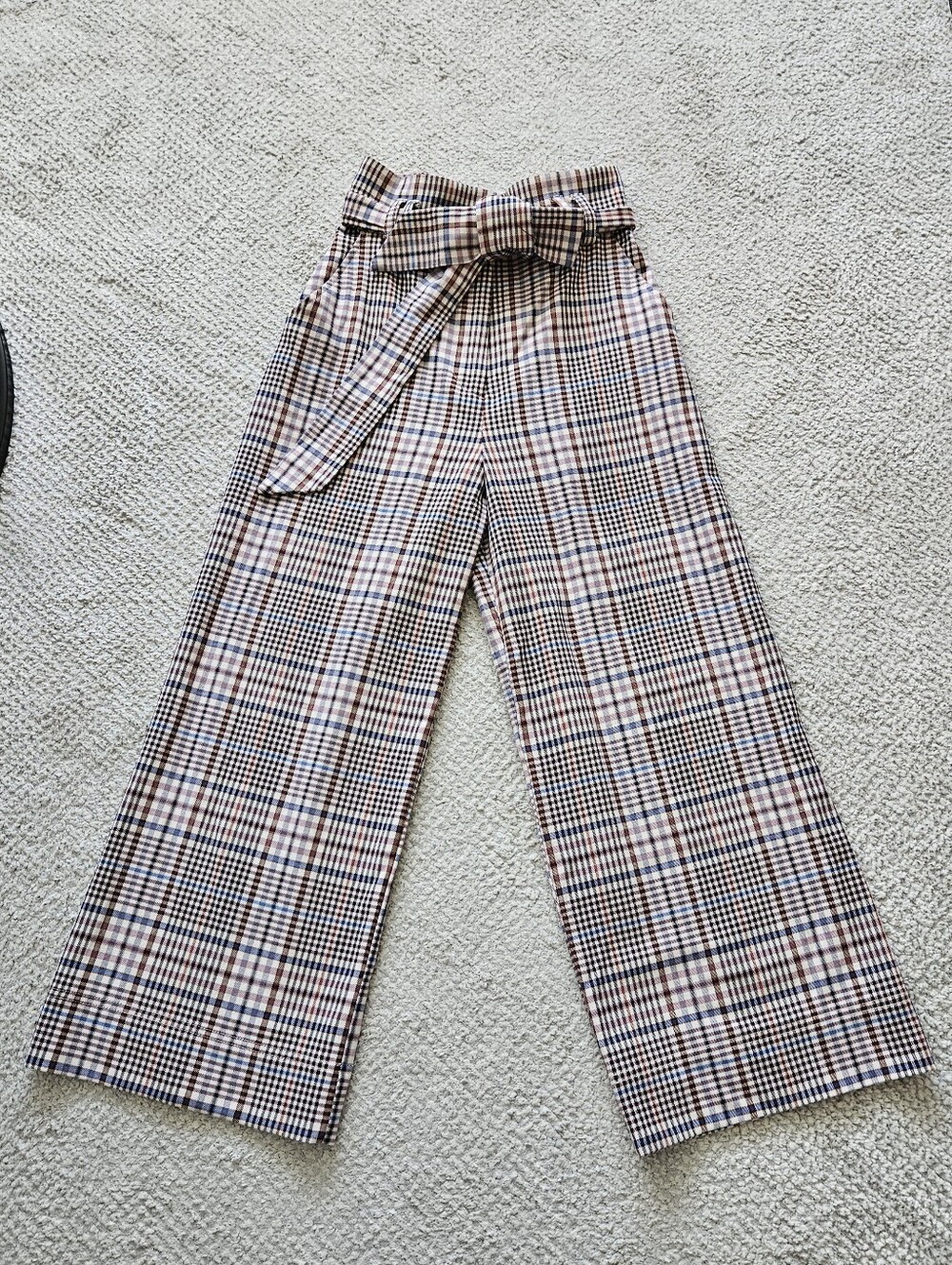 H&M Plaid Tie Front Trousers Cotton Blend Size 2